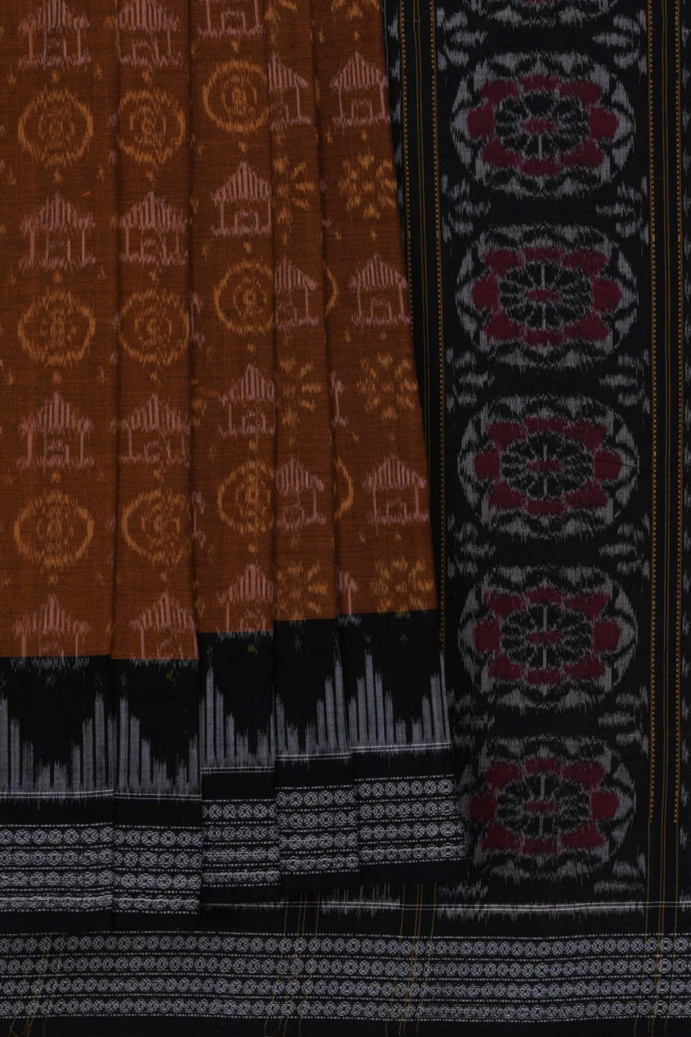Image of Sambalpuri Cotton Rust Orange Saree